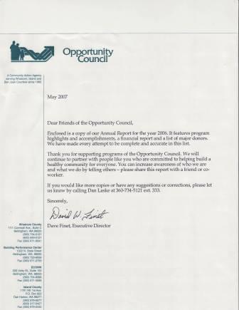 Thank you letter from the Opportunity Council