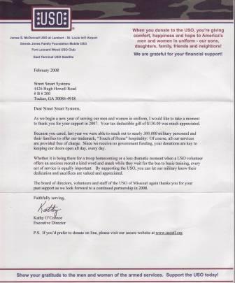 Thank you letter from the USO